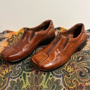 MICHEL Womens Size 7.5 Sienna Brown Leather‎ BECKY Loafers Zip Top Shoes